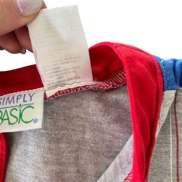 Simply Basic Baby Baseball Romper Home Run Hitter Gray Red Blue Short Sleeve - Picture 3 of 5